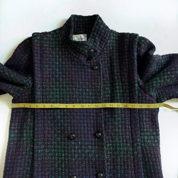 Vintage Tweed Peacoat Womens 10 Purple Green Wool 90s Classic Double Breasted - Picture 5 of 15